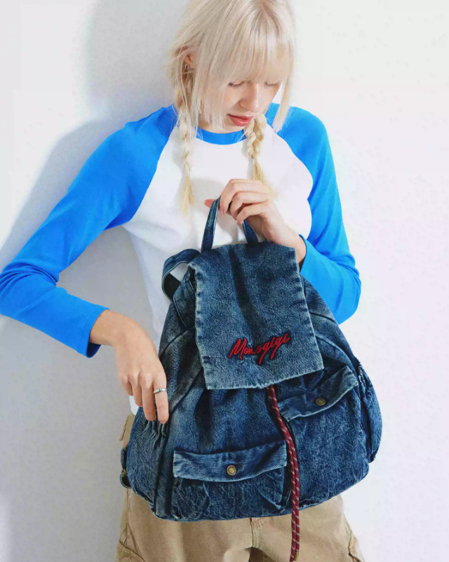 Momogigi Vintage Washed Denim Backpack with Large Capacity