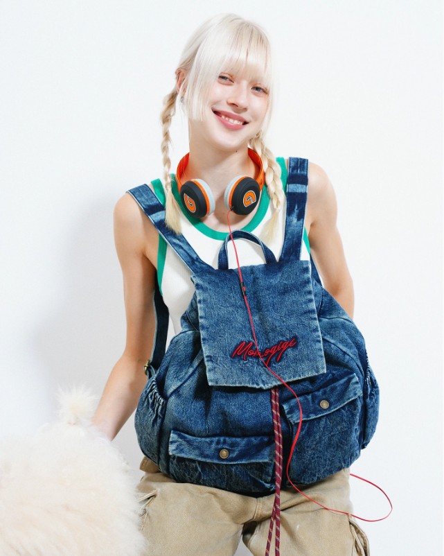 Momogigi Vintage Washed Denim Backpack with Large Capacity