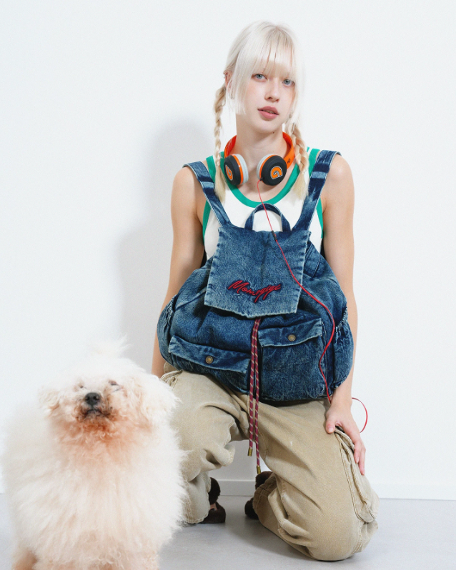 Momogigi Vintage Washed Denim Backpack with Large Capacity