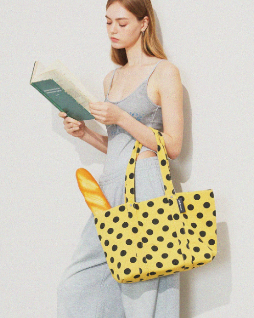 Momogigi Vintage Washed Polka Dot Canvas Tote Bag