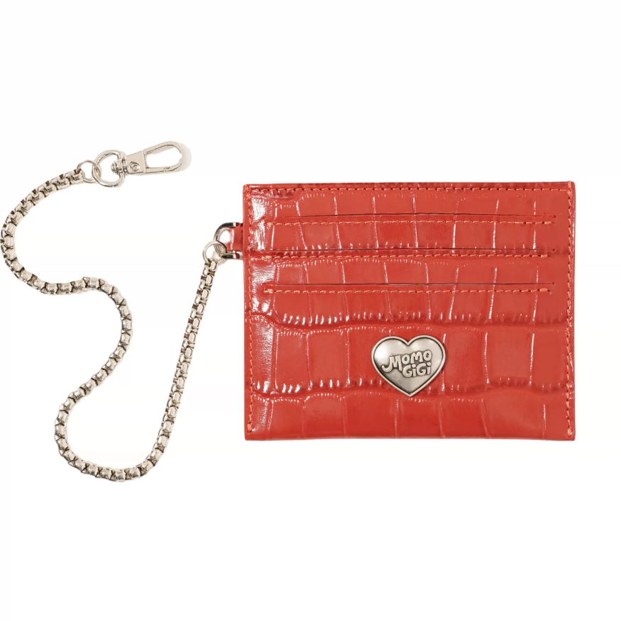 Momogigi Croc-Embossed Top-Grain Leather Chain Card Holder