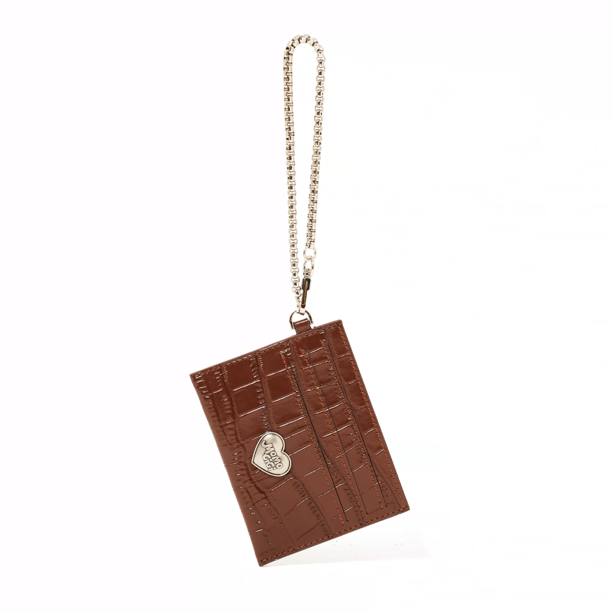 Momogigi Croc-Embossed Top-Grain Leather Chain Card Holder