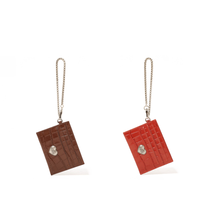 Momogigi Croc-Embossed Top-Grain Leather Chain Card Holder