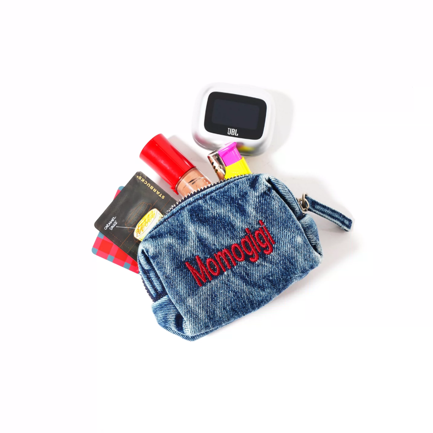 Momogigi Washed Denim Embroidered Card Holder