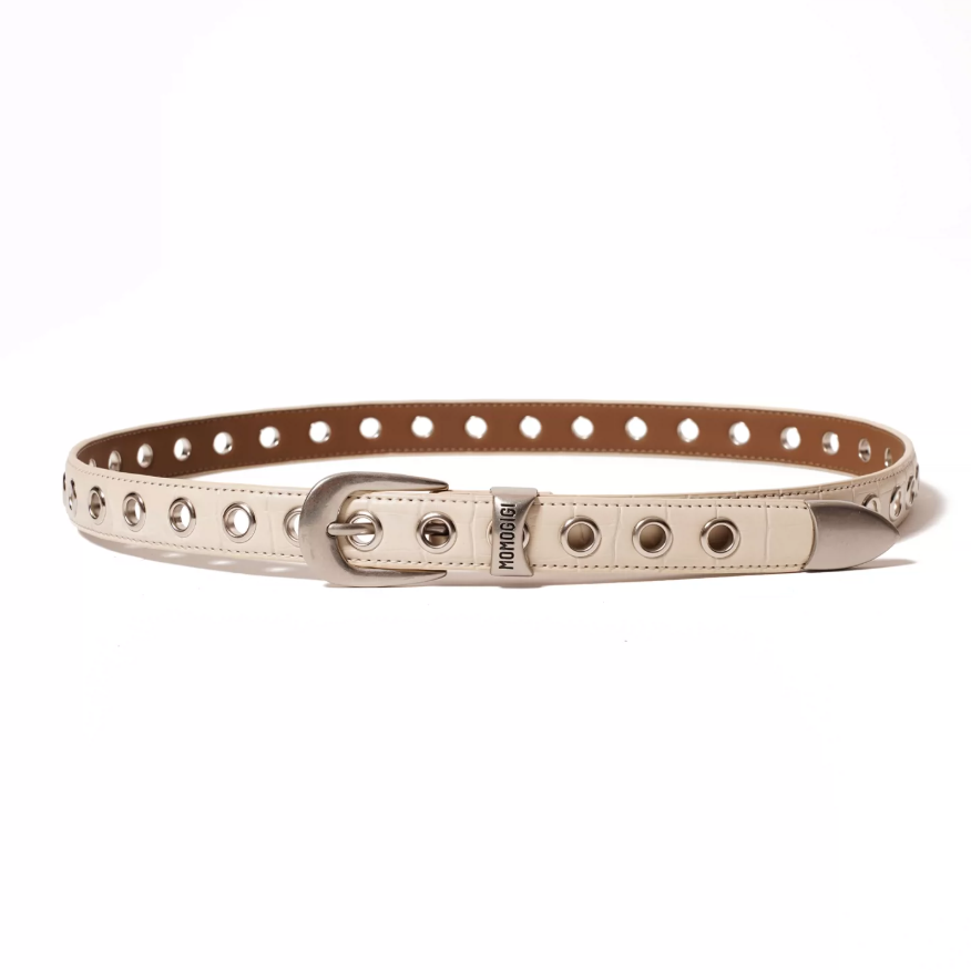 Momogigi Studded Croc-Embossed Leather Slim Belt