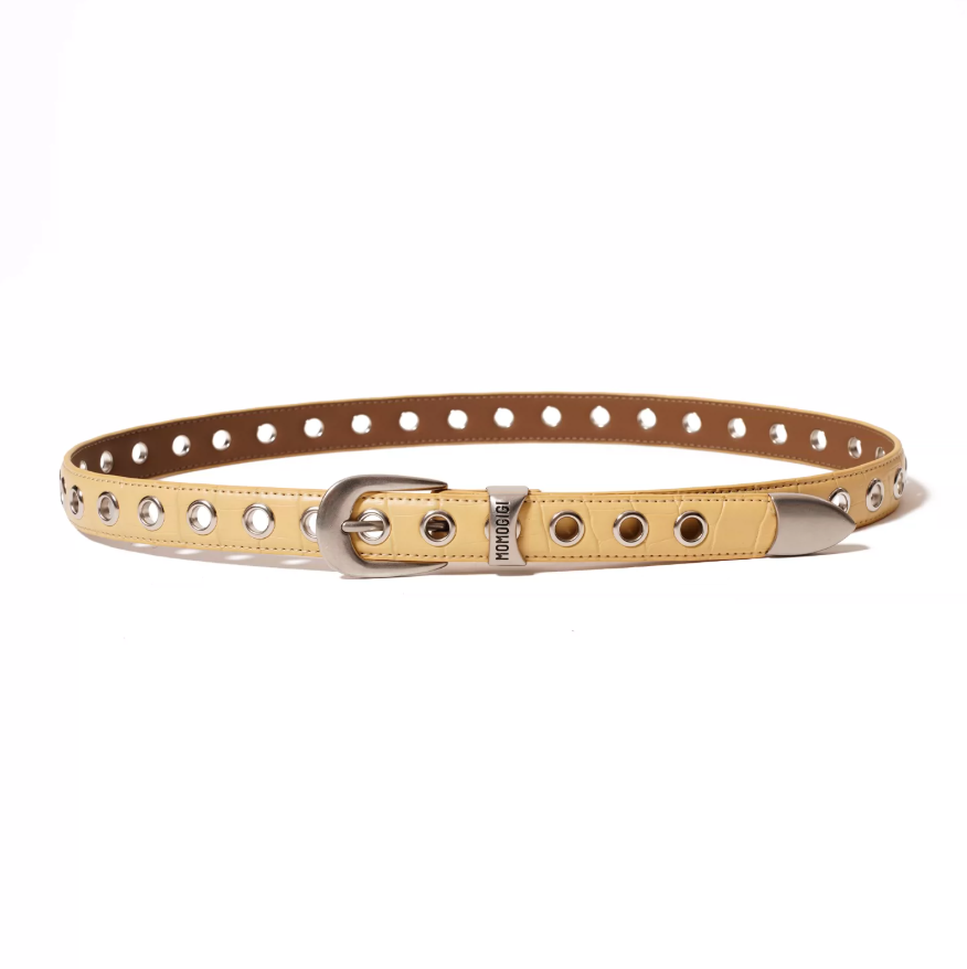 Momogigi Studded Croc-Embossed Leather Slim Belt