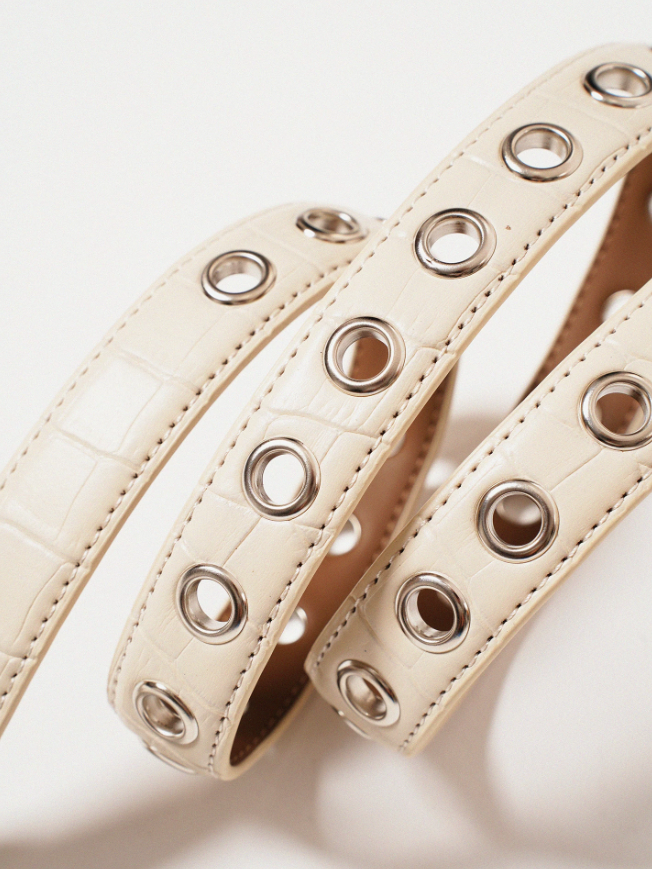 Momogigi Studded Croc-Embossed Leather Slim Belt