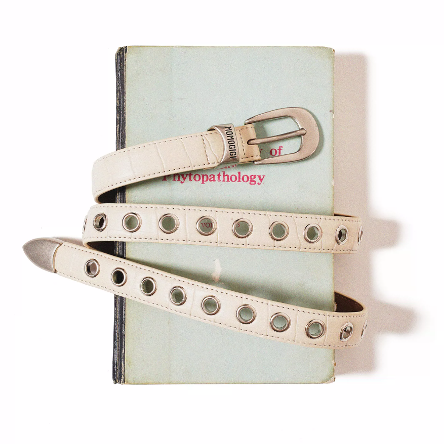Momogigi Studded Croc-Embossed Leather Slim Belt