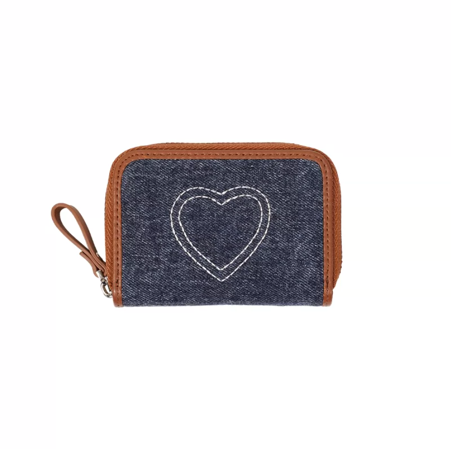 Momogigi Denim Heart Embroidered Accordion Card Holder