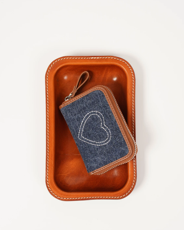 Momogigi Denim Heart Embroidered Accordion Card Holder
