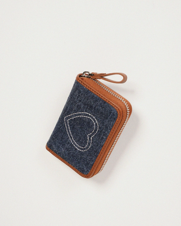 Momogigi Denim Heart Embroidered Accordion Card Holder