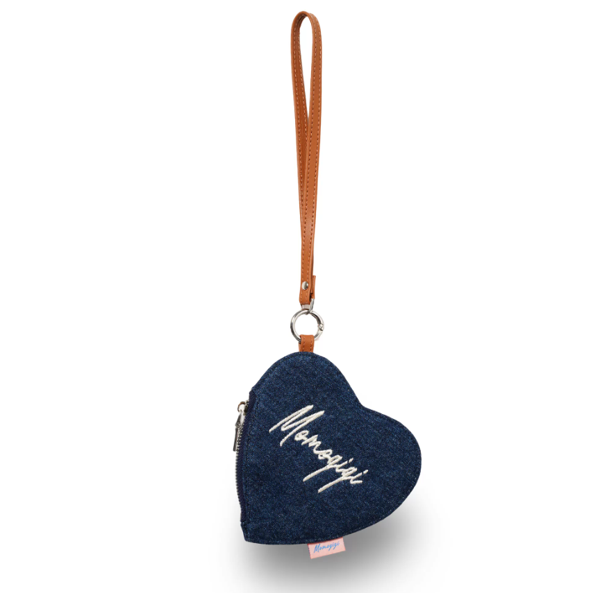 Momogigi Denim Embroidered Neck Strap Card Holder