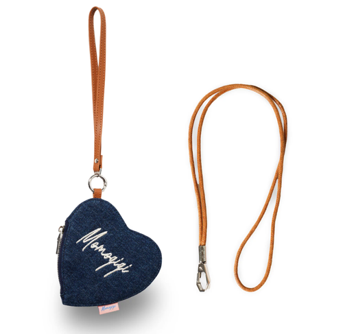 Momogigi Denim Embroidered Neck Strap Card Holder