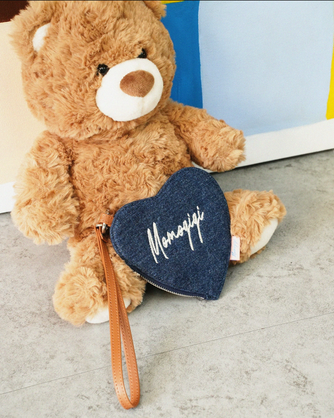 Momogigi Denim Embroidered Neck Strap Card Holder