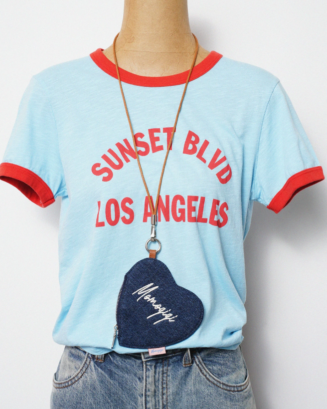 Momogigi Denim Embroidered Neck Strap Card Holder