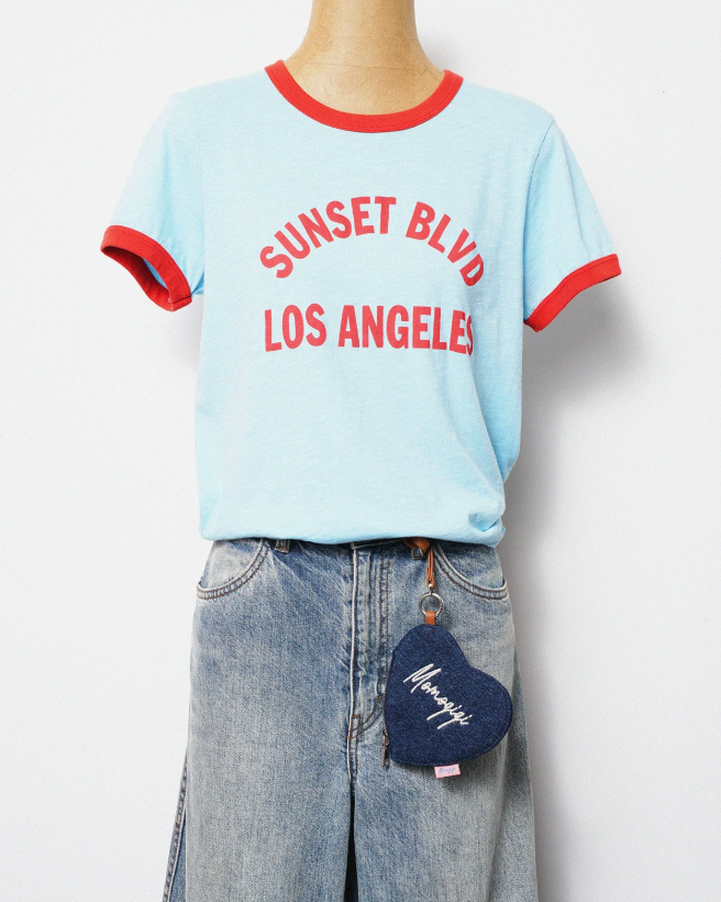 Momogigi Denim Embroidered Neck Strap Card Holder