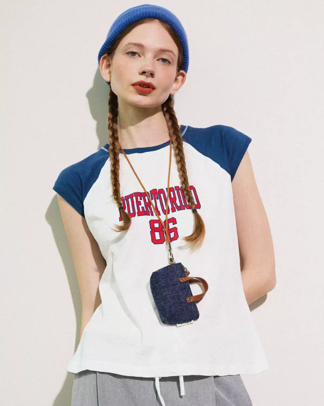 Momogigi Washed Denim Mini Neck Strap Card Holder