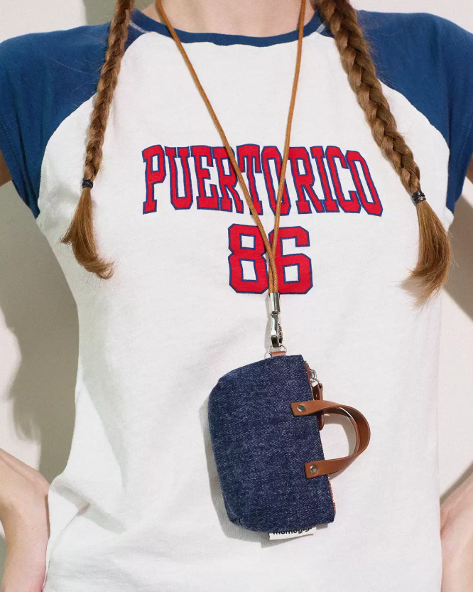 Momogigi Washed Denim Mini Neck Strap Card Holder