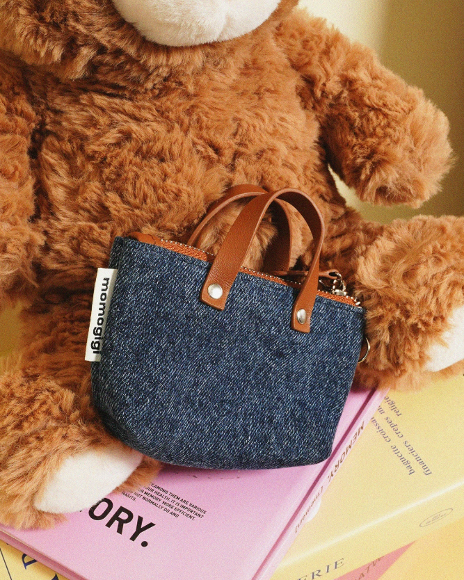 Momogigi Washed Denim Mini Neck Strap Card Holder